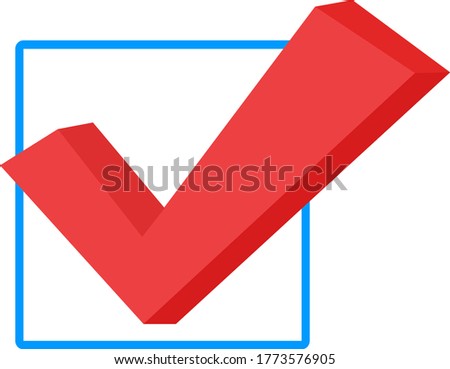 check mark icon in a box. Tick symbol in red color, vector illustration.