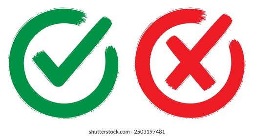 Check mark icon brush and X mark symbol brush stroke