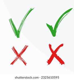 Check mark icon button box frame. Symbols yes or no icons. Green and red, Not and ok checklist sign.