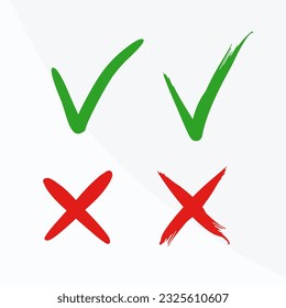 Check mark icon button box frame. Symbols yes or no icons. Green and red, Not and ok checklist sign.