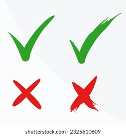 Check mark icon button box frame. Symbols yes or no icons. Green and red, Not and ok checklist sign.