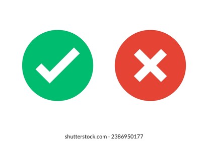 check mark icon button set. check box icon with right and wrong buttons and yes or no checkmark icons in green tick box and red cross. vector illustration