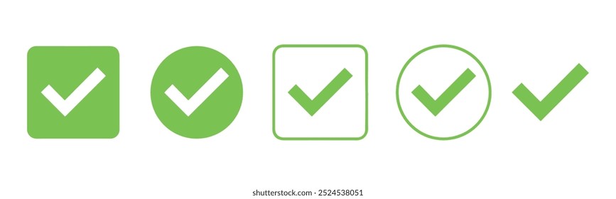 check mark icon button set. check box icon with right and wrong buttons and yes or no checkmark icons in green tick box and red cross
