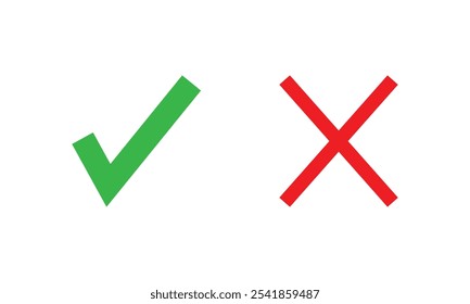 Check mark icon button set. Check box icon with right and wrong buttons and yes or no checkmark icons in green tick box and red cross. right and wrong sign concept. Isolated checkmark symbol. Eps 10.