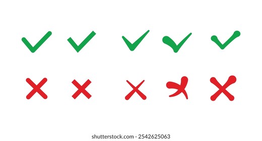 Check mark icon button set. check box icon with right and wrong in flat styles, check box icon with right and wrong buttons and yes or no checkmark