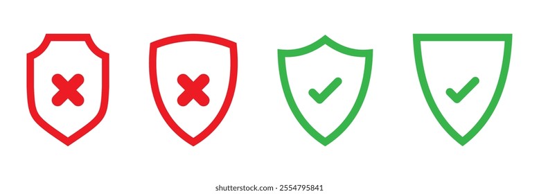 Check mark icon button set. Check box icon with right and wrong buttons and yes or no checkmark icons in green tick box and red cross. Isolated checkmark symbol, right and wrong sign concept.