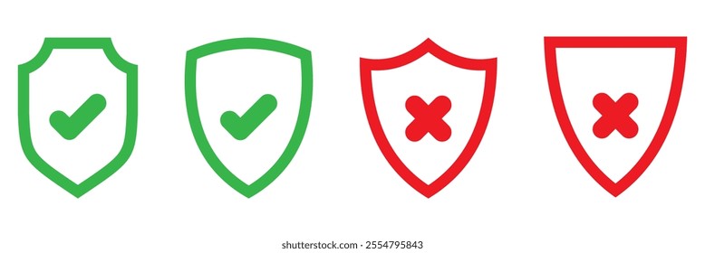 Check mark icon button set. Check box icon with right and wrong buttons and yes or no checkmark icons in green tick box and red cross. Isolated checkmark symbol, right and wrong sign concept.