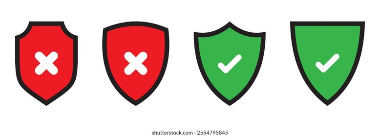 Check mark icon button set. Check box icon with right and wrong buttons and yes or no checkmark icons in green tick box and red cross. Isolated checkmark symbol, right and wrong sign concept.