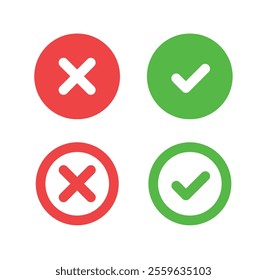 Check mark icon button set. Check box icon with right and wrong buttons and yes or no checkmark icons