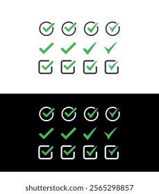 Check mark icon button set. Check box icon with right and wrong buttons and yes or no checkmark icons in green tick box and red cross. Isolated checkmark symbol, right and wrong sign concept.