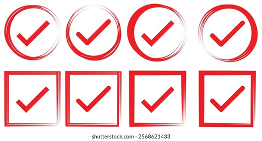 Check mark icon button set. Check box icon with right. Isolated checkmark symbol, right sign concept, checkmark icons in tick box green, red and black. Design eps 10