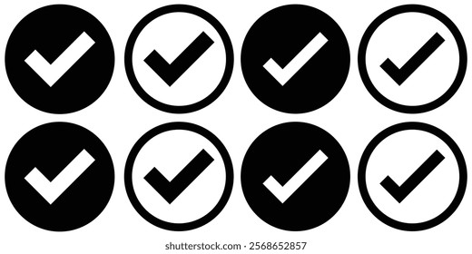 Check mark icon button set. Check box icon with right mark.  Regular And Bold style design. Check box icon with correct, accept checkmark icons tick box checked. Approve symbol. Design Eps 10