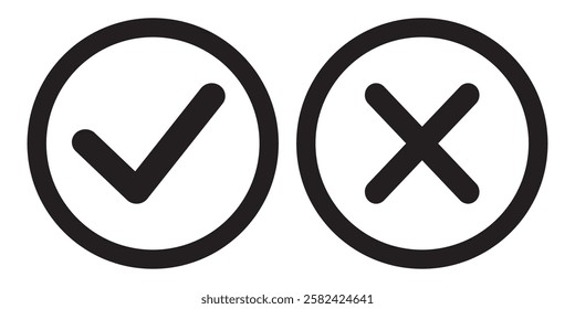 Check mark icon button set. Check box icon with right and wrong buttons and yes or no checkmark icons in green tick box and red cross. Isolated checkmark symbol, right and wrong sign concept.