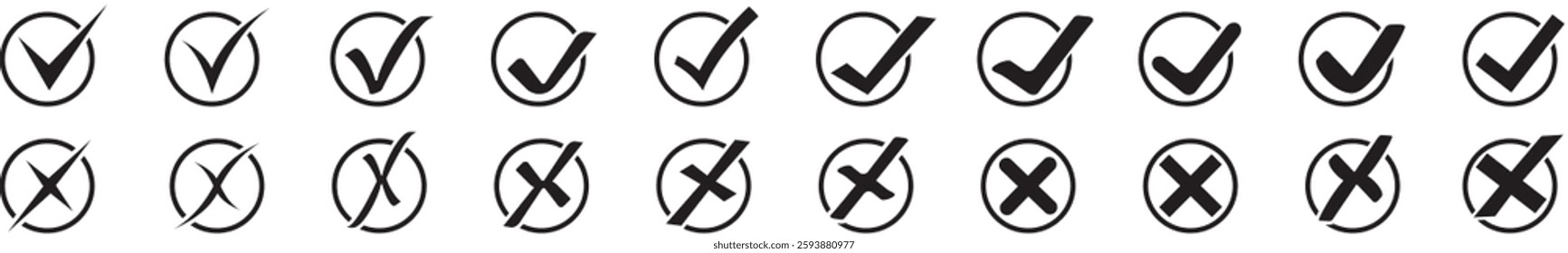 Check mark icon button set. Check box icon with right and wrong buttons and yes or no checkmark icons in black tick box and cross. Isolated checkmark symbol, right and wrong sign concept.