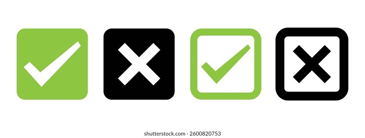 Check mark icon button set. Check box icon with right and wrong buttons and yes or no checkmark icons with tick box and  cross. vector illustration eps 888.