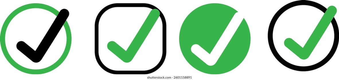 Check mark icon button set. Check box icon with right and wrong buttons and yes or no checkmark icons in green tick box and red cross. Isolated checkmark symbol, right and wrong sign concept.