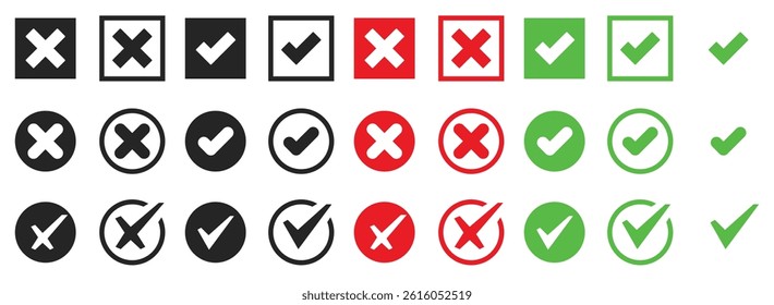 Check mark icon button set. Isolated checkmark symbol, right and wrong sign concept. accept checkmark icons tick box checked. Approve symbol.