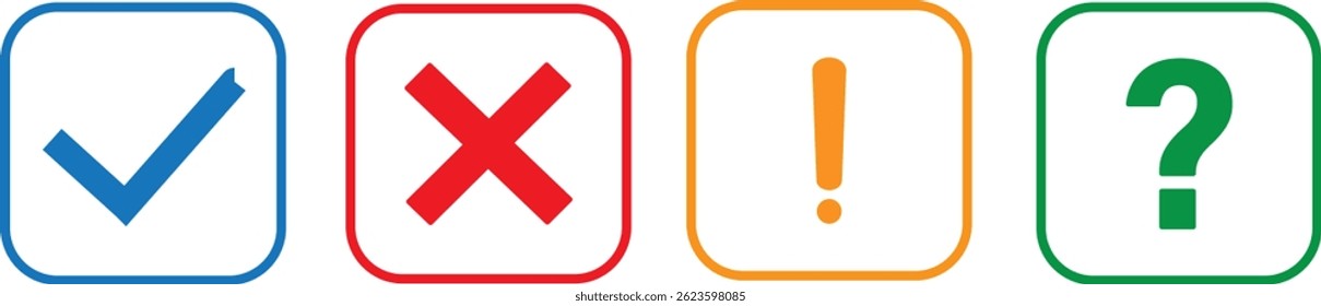 check mark icon or button set. cross mark, and wrong buttons and yes or no checkmark icons. checklist signs, approval badge vactor symbol background
