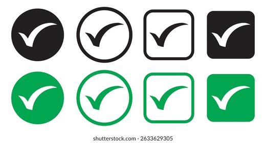 Check mark icon button set. Check box icon with right and wrong buttons and yes or no checkmark icons in green tick box and red cross. Isolated checkmark symbol, right and wrong sign concept.