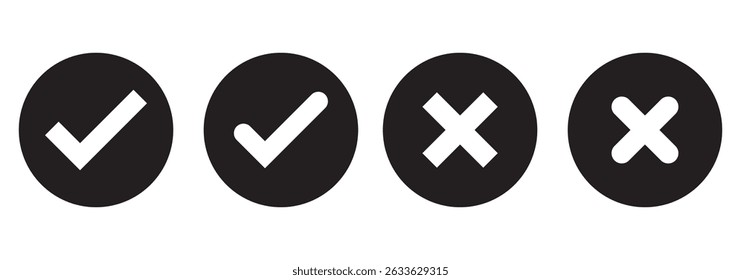 Check mark icon button set. Check box icon with right and wrong buttons and yes or no checkmark icons in green tick box and red cross. Isolated checkmark symbol, right and wrong sign concept.