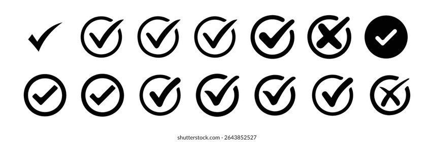 Botão de ícone de marca de seleção definido. Ícone de caixa de seleção com botões corretos e errados, ícone aprovado ou rejeitado para interface de usuário. ilustração vetorial eps 10