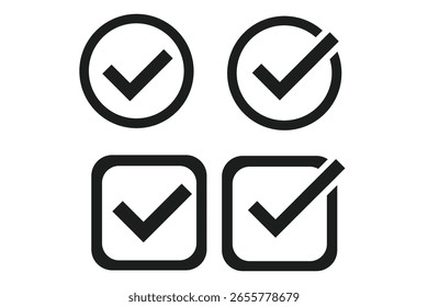 check mark icon button set. check box icon with right and wrong buttons and yes or no checkmark icons in green tick box and red cross.

