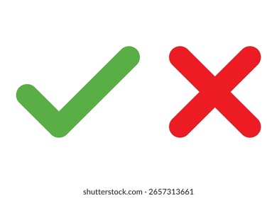 Ícone da marca de seleção botão definir Ícone da caixa de seleção com botões corretos e errados e ícones de marca de seleção sim ou não na caixa de seleção verde e cruz vermelha Símbolo de marca de seleção isolado conceito de sinal certo e errado