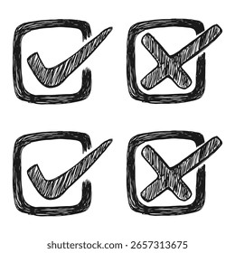 Check mark icon button set Check box icon with right and wrong buttons and yes or no checkmark icons in green tick box and red cross Isolated checkmark symbol right and wrong sign concept