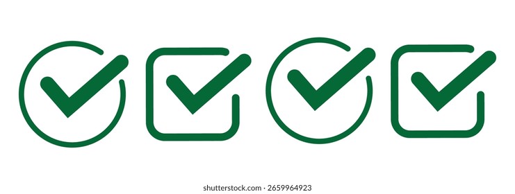 ícone de marca de seleção botão definido. ícone de caixa de seleção com botões corretos e errados e ícones de marca de seleção sim ou não na caixa de seleção verde e cruz vermelha. ilustração de vetor