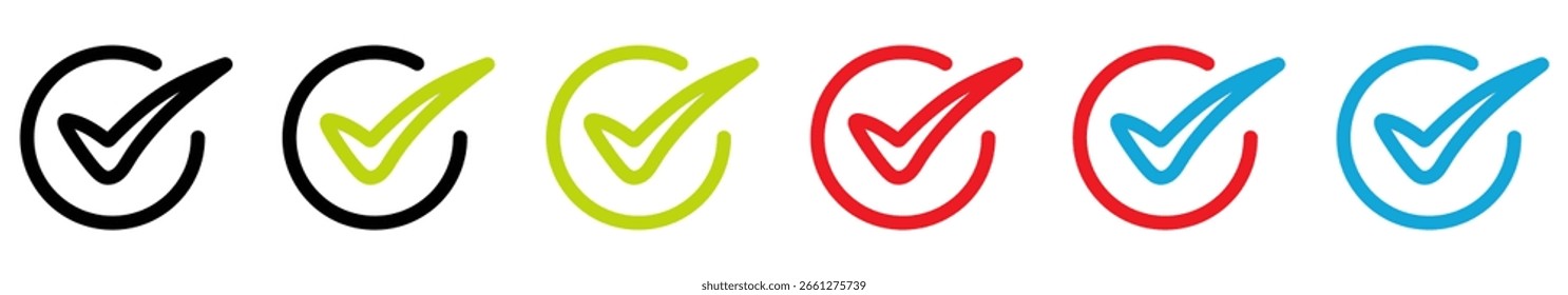 check mark icon button set. editable strokes. vector illustration.
