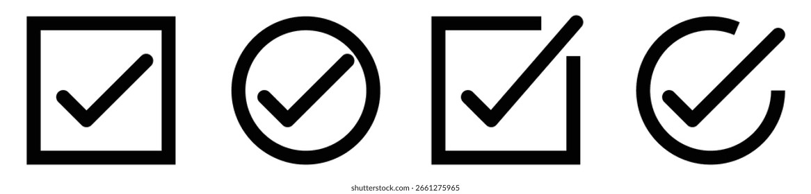 ícone de marca de seleção botão definido. ícone de caixa de seleção com botões corretos ou corretos e sim marca de seleção ícone de caixa de seleção - símbolo de caixa de seleção sinal. traços editáveis. ilustração vetorial.
