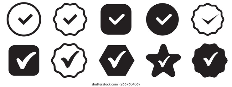 ícone de marca de seleção botão conjunto. ícone de caixa de seleção com símbolo direito. símbolo de marca de seleção. vetor conjunto de marca de seleção. Assinatura da caixa de seleção marcada.