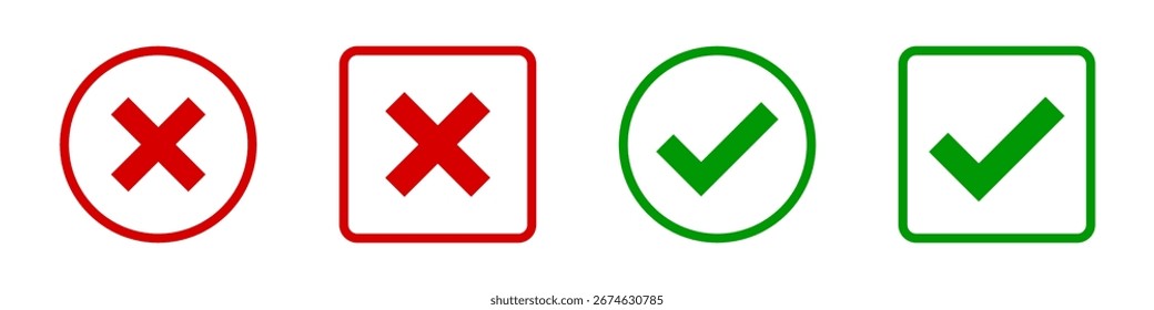 check mark icon button set. check box icon with green tick and red cross , right and wrong buttons