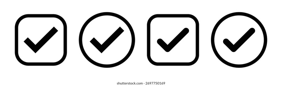 ícone de marca de seleção botão definido. ícone de caixa de seleção com botões direito ou correto e sim caixa de seleção ícones de caixa de seleção - sinal de símbolo de caixa de seleção. caixa de seleção quadro quadrado. 
