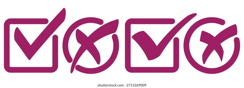 Markierungssymbol-Schaltflächensatz. Häkchen-Symbol mit rechten und falschen Knöpfen und ja oder nein Häkchen-Symbole in grünem Häkchen und rotem Kreuz. Symbol für isoliertes Häkchen, Konzept für rechtes und falsches Zeichen Symbol.