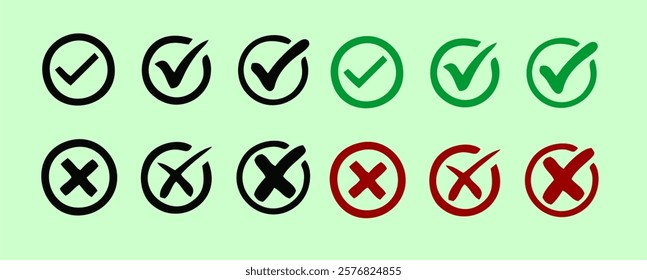  Check mark icon button set.Isolated checkmark symbol, right and wrong sign concept