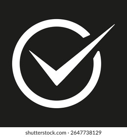 Check mark icon. Circle confirmation symbol. Vector approval figure. Clean minimal shape.