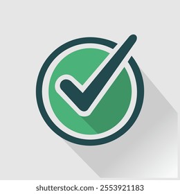 check mark icon in a circle, green on a gray background