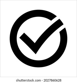 marca de verificación en un círculo. Símbolo de marca en fondo blanco, ilustración vectorial.