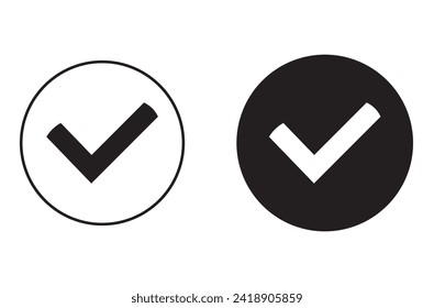 marca de verificación en un círculo. Símbolo de marca en color verde, ilustración vectorial.