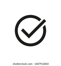 Check Mark Icon In A Circle. White Background. Vector. Isolated.