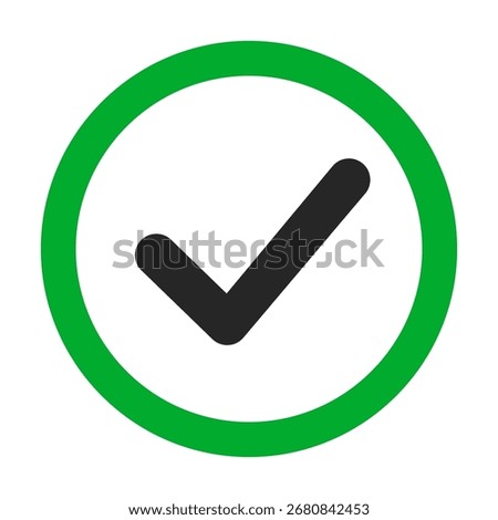 Check mark icon, confirmation symbol, green approval tick sign in a circle frame