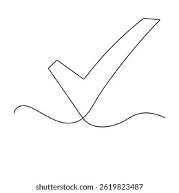 Check mark icon continuous one line drawing of outline vector illustration