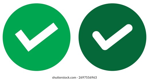 Check mark icon, correct, accept icons tick box checked with green circle. Approve symbol. Checkmarks and confirm. Round checkmark.