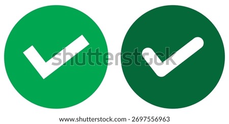 Check mark icon, correct, accept icons tick box checked with green circle. Approve symbol. Checkmarks and confirm. Round checkmark.
