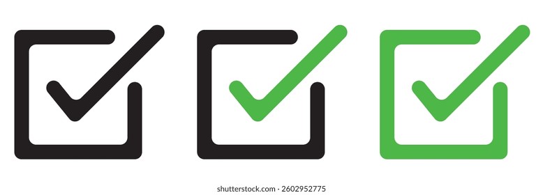 Check mark icon. correct, right, accept, approved, choose, confirm, test, vote, yes symbol vector on white background.
