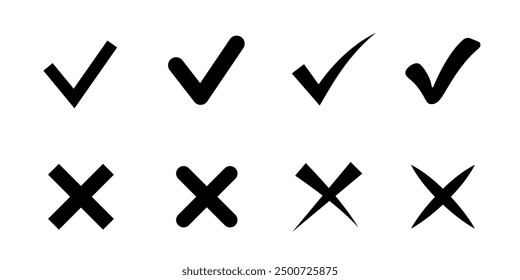Check mark icon. Check mark cross.