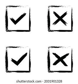 check mark icon and cross mark. checklist signs, approval badge, brush  check mark, vector illustration