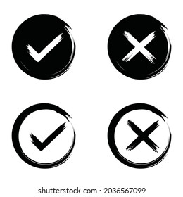 check mark icon and cross mark. checklist signs, approval badge, brush  check mark, vector illustration