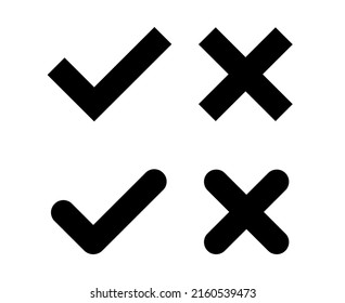 Marcar icono y conjunto de iconos cruzados.  Ok y sin señales. Aislado. Ilustración del vector